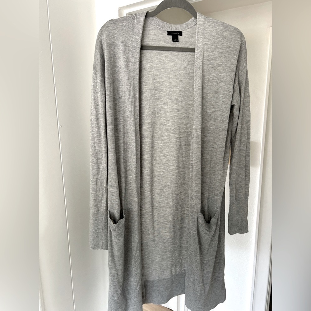 Halogen Heather Grey Front Open Cashmere Blend Cardigan with Pockets - Small